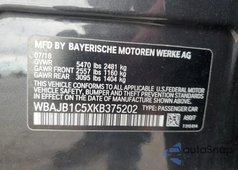 2019 BMW 530Xe z USA, uszkodzony, nr VIN WBAJB1C5XKB375202